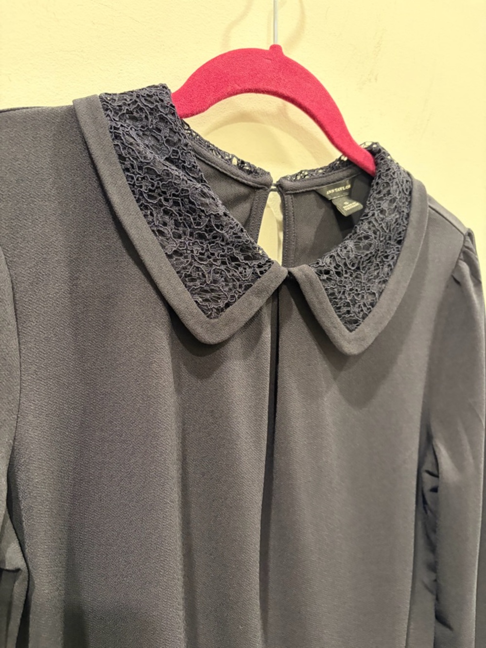 Ann Taylor Dark Navy Lace Peter Pan Collar Blouse
